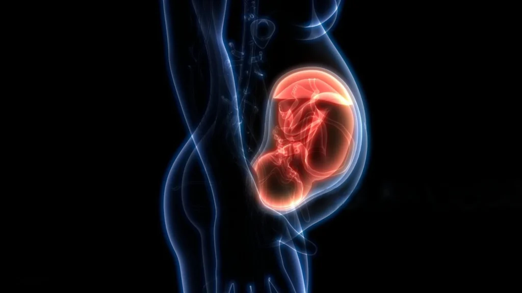 Baby developing inside the womb during pregnancy.